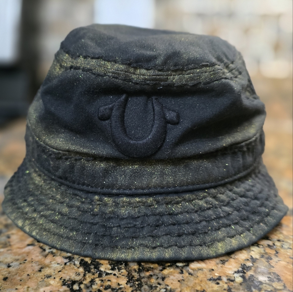 True Religion Black and Gold Denim Bucket Hat size Small